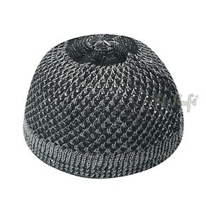 MUSLIM KUFI CAP Faded Dark Grey Stretchy Topi Hat 100% Nylon Beanie CHOOSE SIZE