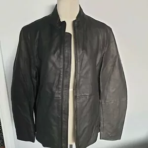 Alfani Men's Black Full Zip Waxed Real Leather Biker Jacket Medium RRP$400 - Picture 1 of 4