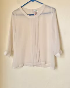 DownEast Damen Bluse creme Plissee vorne Größe XS halbtransparent 3/4 Arm - Bild 1 von 4