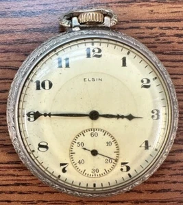 Vintage 1922 Elgin Pocket Watch, Grade 315, 12s, 15 Jewel Silver Tone - Running! - Picture 1 of 4