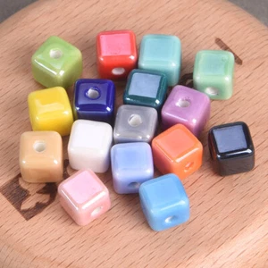 20pcs 6mm 8mm 10mm Cube Shape Shiny Glazed Ceramic Porcelain Loose Beads DIY Lot - Picture 1 of 21