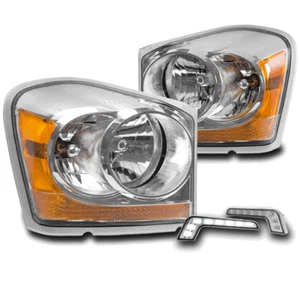 FOR 04-05 DURANGO CRYSTAL REPLACEMENT HEADLIGHTS LAMPS CHROME W/DRL LED SIGNAL - Bild 1 von 4