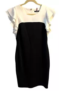 Abito tubino donna Tommy Hilfiger manica volant nero bianco taglia 14 sera - Foto 1 di 7