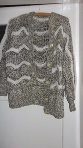 Winter Strickjacke Damen Gr. 38-40 Wolle Vintage grau / weiß - Bild 1 von 7