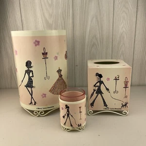 HTF Bathroom Set Shopaholic Metal Mary Lynn Blasutta Cup / Tissue / Trash Can - Picture 1 of 24