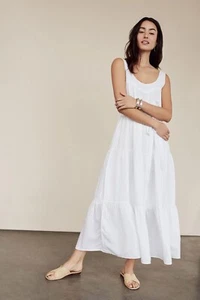 JENNI KAYNE Maxi-Kleid weiß Seide Stufen zum Binden Taille M - Bild 1 von 6