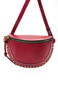 Isabel Marant Womens Studded Skano Sling Belt Bag Handbag Red Leather