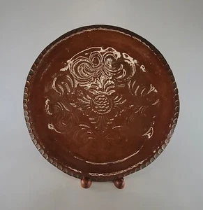 Art Pottery Plate Impressed Botanical Design Brown with Fluted Edge Signed - Picture 1 of 7