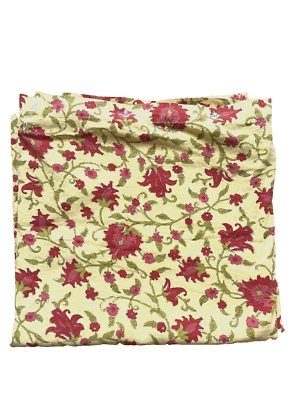 Pottery Barn Queen 全亚麻混纺被套黄色红色花卉印花纽扣 — 第 1/4 张图片