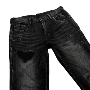 PRPS Le Sabre Slim Tapered Jeans Mens 30 x 34 Paint Splattered Patched Black - Picture 1 of 9