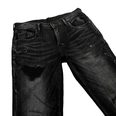 PRPS Le Sabre Slim Tapered Jeans Mens 30 x 34 Paint Splattered Patched Black - Image 1 of 4