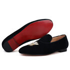 FERUCCI Black Velvet Loafer with Bullion Embroidery Slippers Flat Prom Wedding 