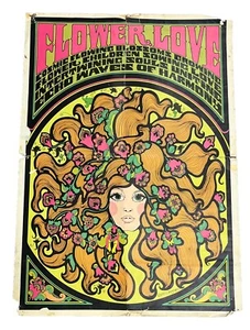 Vintage Rare 1967 “Flower Love” Poster By C. Keelan Blacklight Poster Hippie - Picture 1 of 19