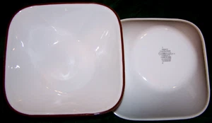 2 Square Corelle Cereal Bowls With a Brown Stripe On The Edge - Picture 1 of 2