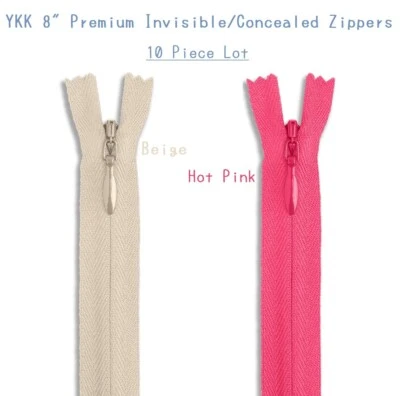 10 Piece Lot - YKK Premium Invisible Concealed Zipper – 8” – Beige & Hot Pink  - Image 1 of 4