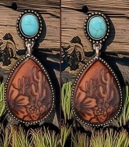 Southwestern Fashion Türkis Schmuck Wassertropfen Kaktus Edelstahl Ohrring - Bild 1 von 5