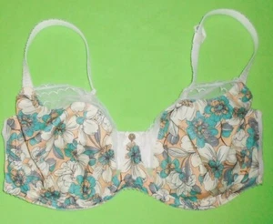 Next Lizzie Balcony Bra cream green peach floral lace trim u/w bra Size 38F New - Picture 1 of 5