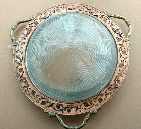 E F Caldwell Large Hanging Light 16" x 24" Holophane Style Globe Bryant Sockets Cover