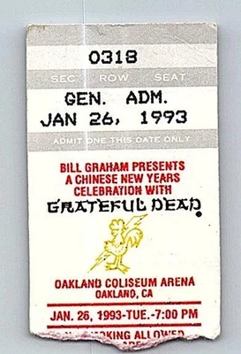 Grateful Dead Mail Order Concert Ticket Stub January 16 1993 Oakland California - Image 1 of 2