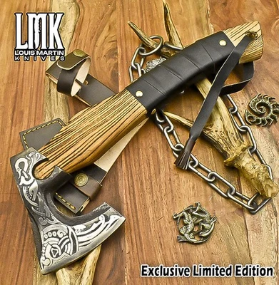 Hacha picadora de acero AUS-10 forjada a mano LMK cuchillo madera de fresno hacha simple Foto 1 de 4