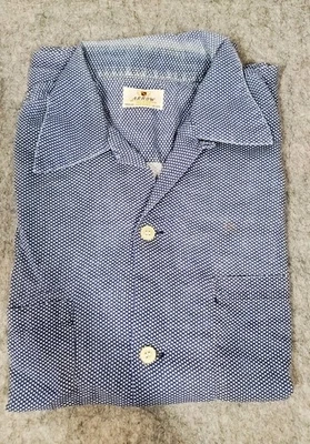 VTG 50s Arrow Sanforized Blue Button Up Shirt Loop Collar Sz M Rockabilly Atomic - Image 1 of 4