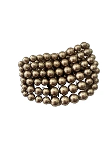 Vintage 1960s Wide Matte Gold Beaded Multi Strand Stretch Bracelet KC - Picture 1 of 5