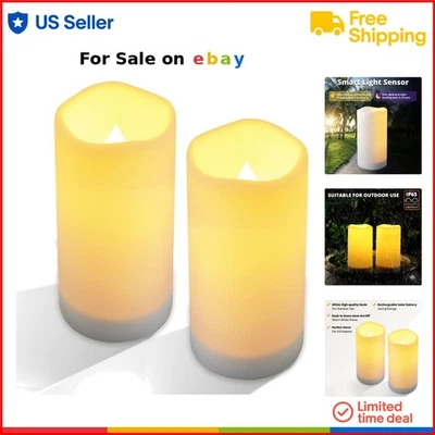 Outdoor Solar Candles Waterproof Flameless Pillar Set White Resin 3.25x6 - Image 1 of 4