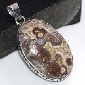 Vogelaugen Jaspis 925 Silber vergoldet Handarbeit Anhänger 2" Geschenk Schmuck GW - Bild 1 von 3