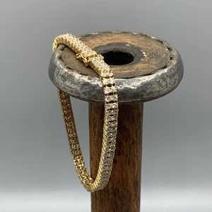 Vintage Gold über Sterling zweireihiges Design CZ Tennis Armband Größe 7" - Bild 1 von 11