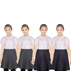 Kids Girls School Uniform Skirt 2 Pack Elasticated Waist Summer Skater Skirts - Picture 1 of 3
