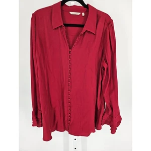 Soft Surroundings Womens Sz XL Long Sleeve Button Up Tunic Blouse Red Ruffled - Picture 1 of 4