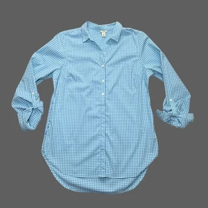 L.L. Bean Women’s Stretch Travel Tunic Shirt Light Blue Gingham Size M DW504796 - Picture 1 of 7