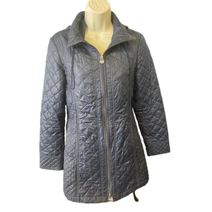 Laundry by Shelli Segal Navy Raincoat Cheetah Lined Hood Women’s Size Snall - Picture 1 of 2