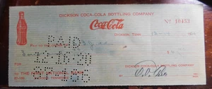 vintage coca cola bottling company  cancelled check dickson tennese 12/14/1920 - Picture 1 of 1