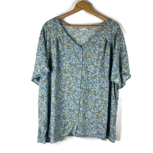 Croft & Barrow Womens Button Up Shirt Top Size 3X Blue Floral Short Sleeve - Picture 1 of 10
