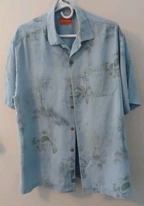 Tommy Bahama Silk Blue Short Sleeve Shirt Blue Palm Trees Large - Picture 1 of 13