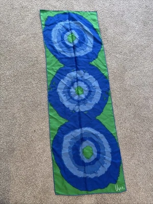 Bufanda Vintage Vera Azul Verde Toda Seda Enrollada a Mano Japón Azul Verde Círculo Mod Foto 1 de 4