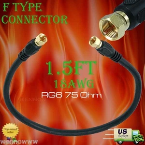 1,5 ft RG6 (18AWG) 75 ohmios, cuatro escudos, cable coaxial CL2 con conexión tipo F - Imagen 1 de 1