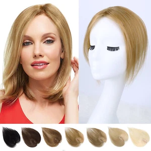 Middle Part Bob Straight 100% Remy  Human Hair Topper Clip In Hairpiece - Picture 1 of 17