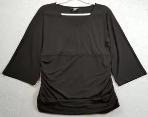 Alfani Top Damen Large schwarz 3/4 Arm V-Ausschnitt seitliche Raffung Stretch Jersey Bluse - Bild 1 von 10