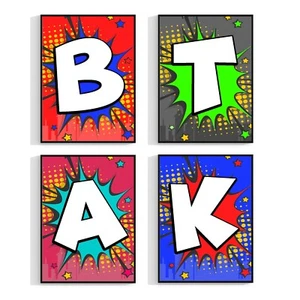 Personalised Comic Superhero Wall Poster Print With Any Name Inital Children Art - Picture 1 of 5