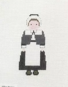 Petei Painted Pony Thanksgiving Pilgrim Girl Handpainted Needlepoint Canvas - Picture 1 of 1