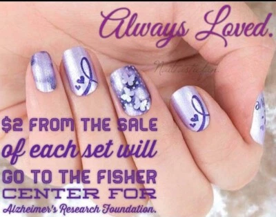 SIEMPRE AMADO ~ Color Street Nails ~ Alzheimer cintas púrpura corazones mariposa 🦋 Foto 1 de 4