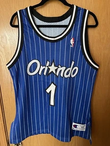 Vintage Champion NBA Penny Hardaway Jers Sz 44 L Magic Blue Pinstripes AUTHENTIC - Picture 1 of 11