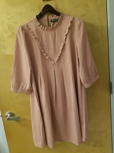 NWT Allegra K sz M Blush 3/4 sleeve elastic ruffle neck sheath dress - Picture 1 of 6