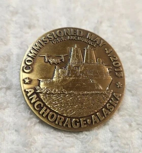 AUTHENTIC USS ANCHORAGE ALASKA COMMISSIONED COIN MAY 4, 2013 CHALLENGE COIN - Picture 1 of 3