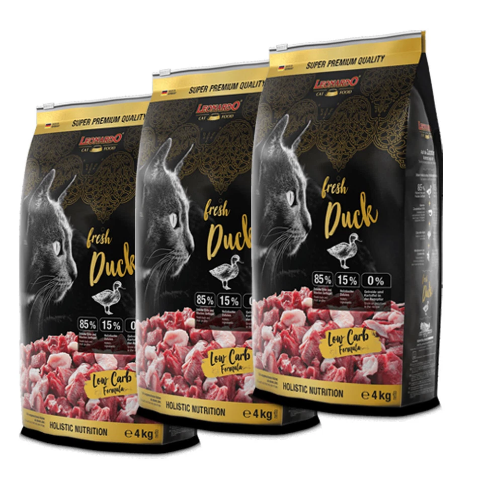 3 x 4 kg Leonardo fresh Meat Duck & Poultry Trockenfutter Katze Getreidefrei - Bild 1 von 2
