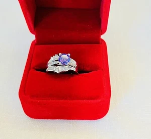 Amethyst & CZ cocktail ring. 6.5 Sterling 925 - Picture 1 of 4