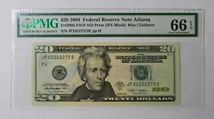 2009 $20 ATLANTA Fr. 2095 FSOI SOI Press Fancy Binary Number Note PMG 66 EPQ - Picture 1 of 3