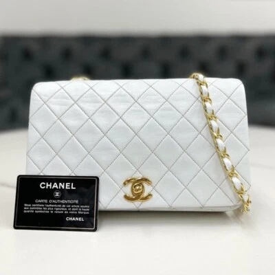 Authentic Chanel Full Flap Matelasse White Lambskin Shoulder Bag #2 - Image 1 of 4